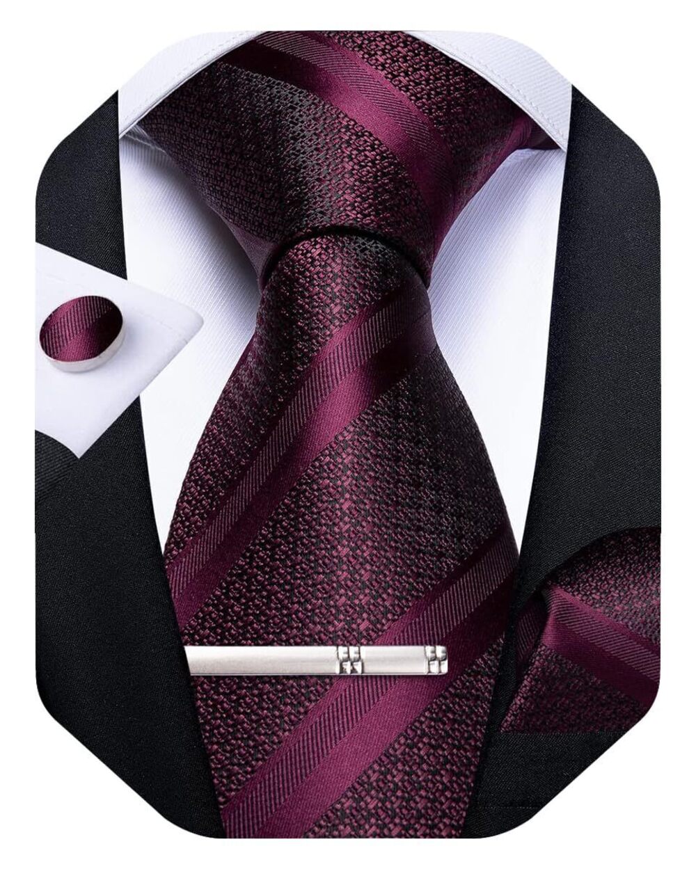 8526 Striped Tie Silk Woven Necktie and Pocket Square Cufflinks Tie Clip